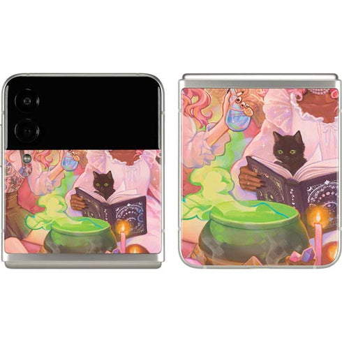 Pink Anime Witch Girls in Library with Cats by Ivy Dolamore Galaxy Z Flip3 5G Skin